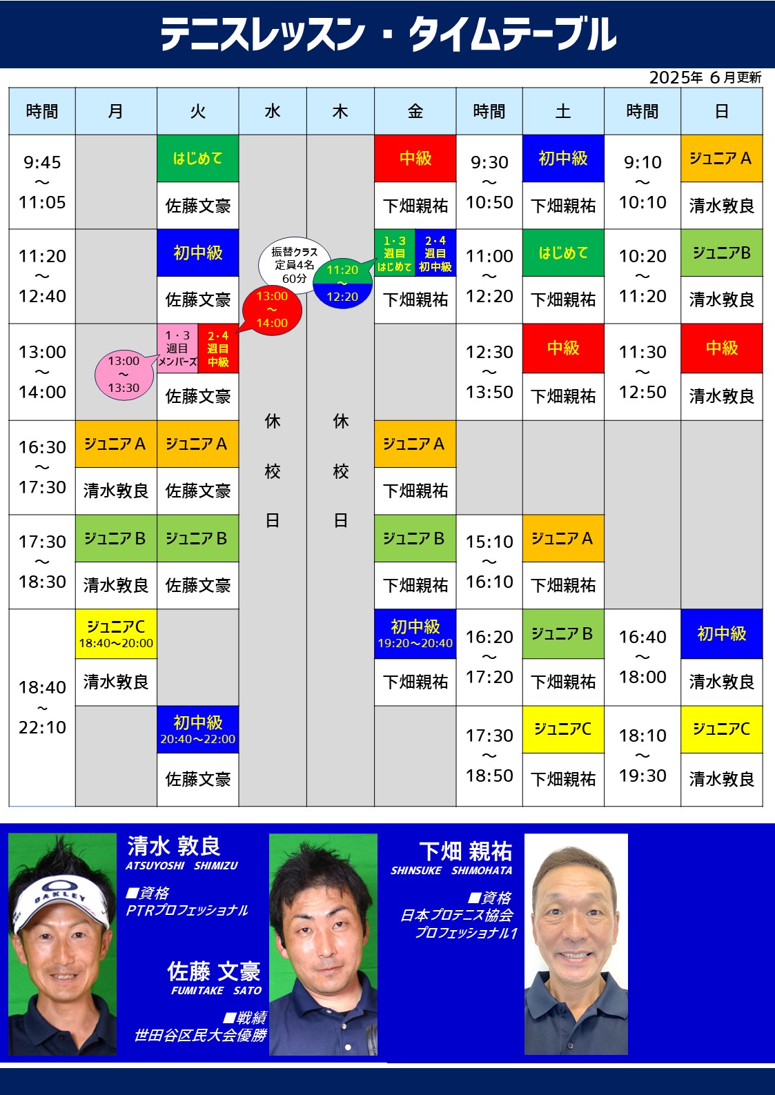 担当コーチ表