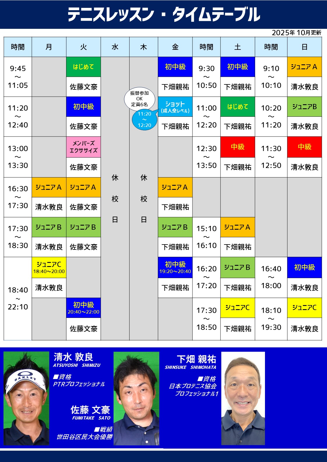 担当コーチ表
