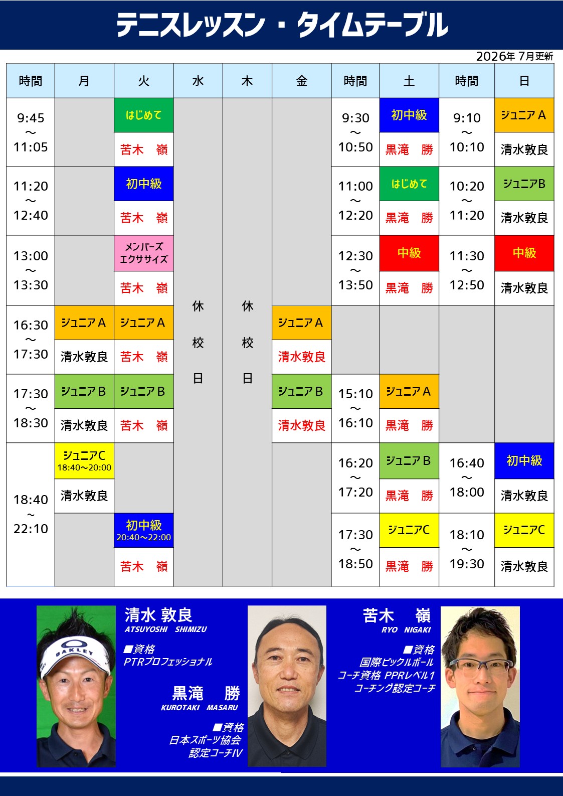 担当コーチ表