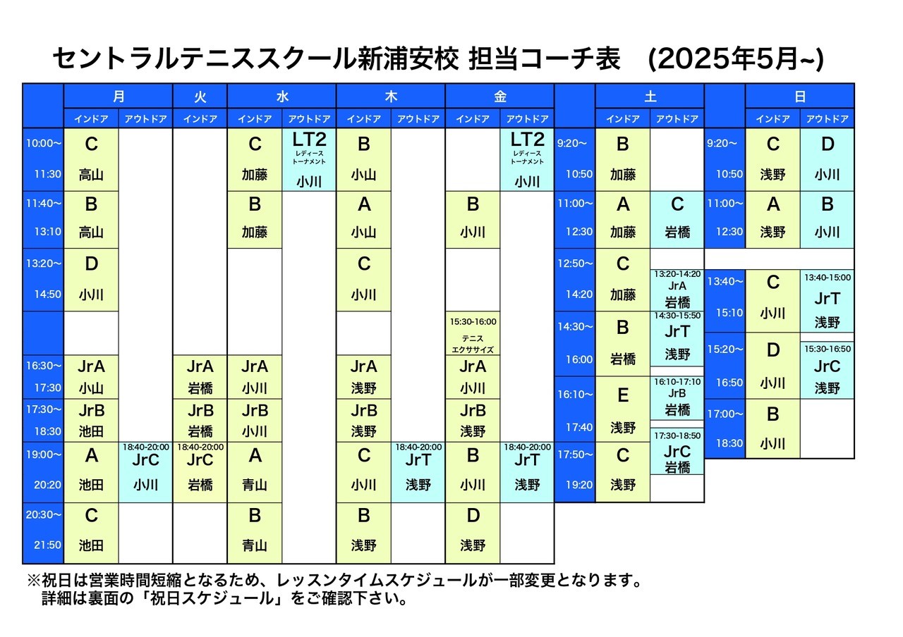 担当コーチ表