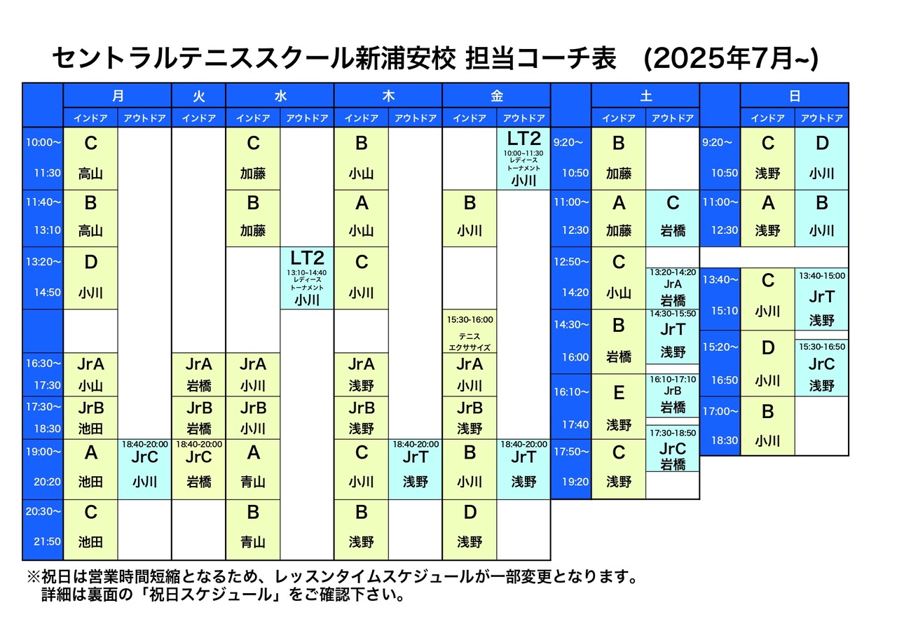 担当コーチ表