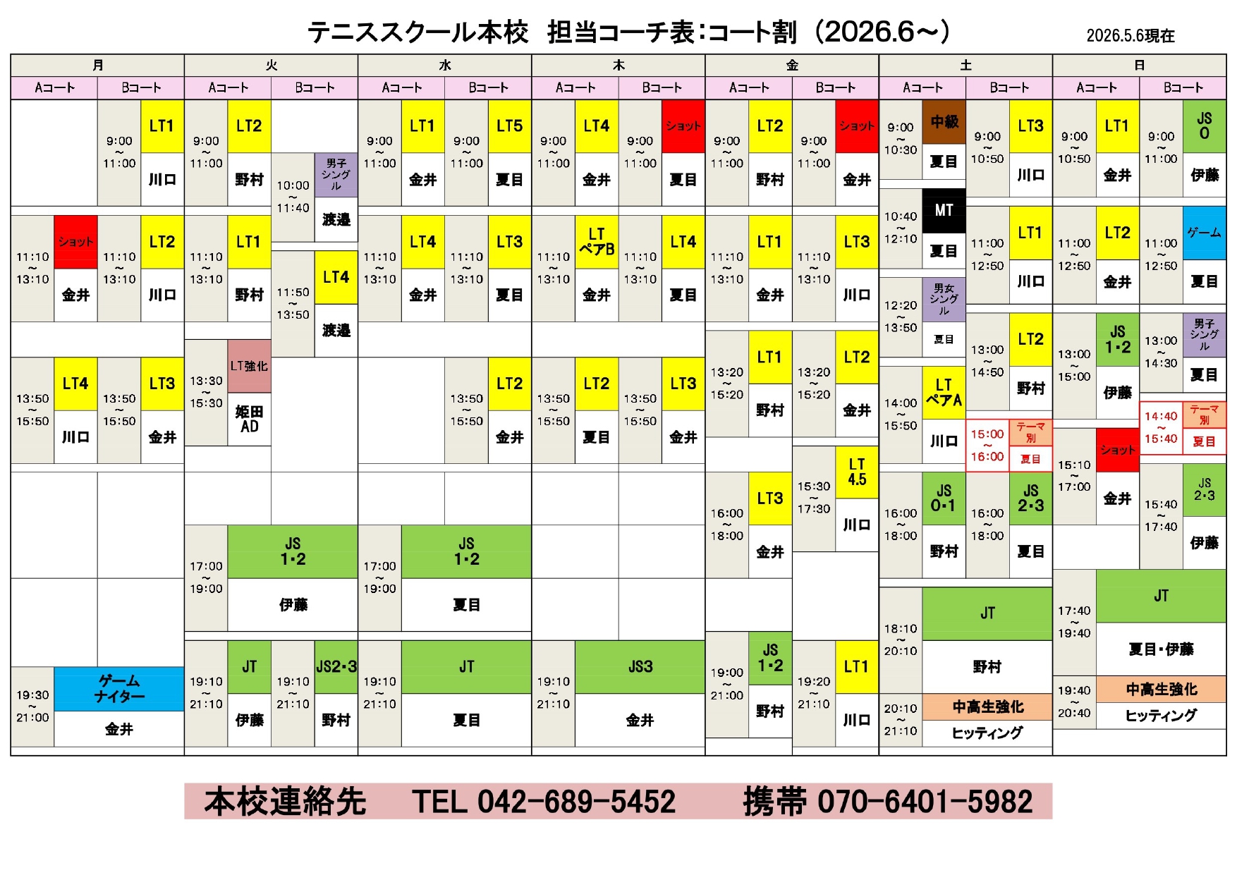 担当コーチ表