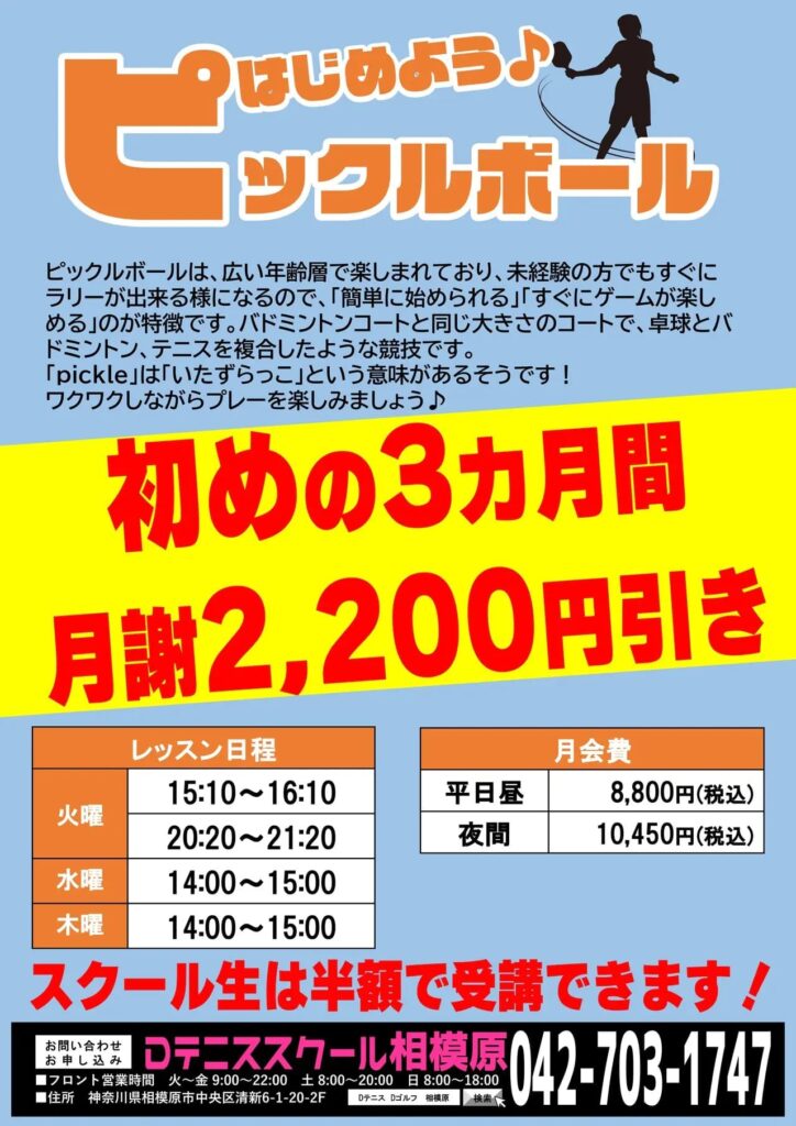 ピックルボール｜3ヶ月間、月会費2,200円引き実施中！